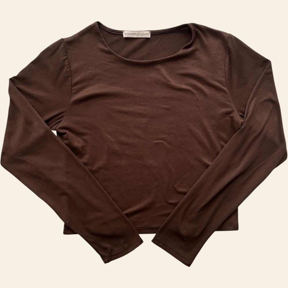 Sincerely Jules long sleeve crop top chocolate brown slim fit minimalist Y2K